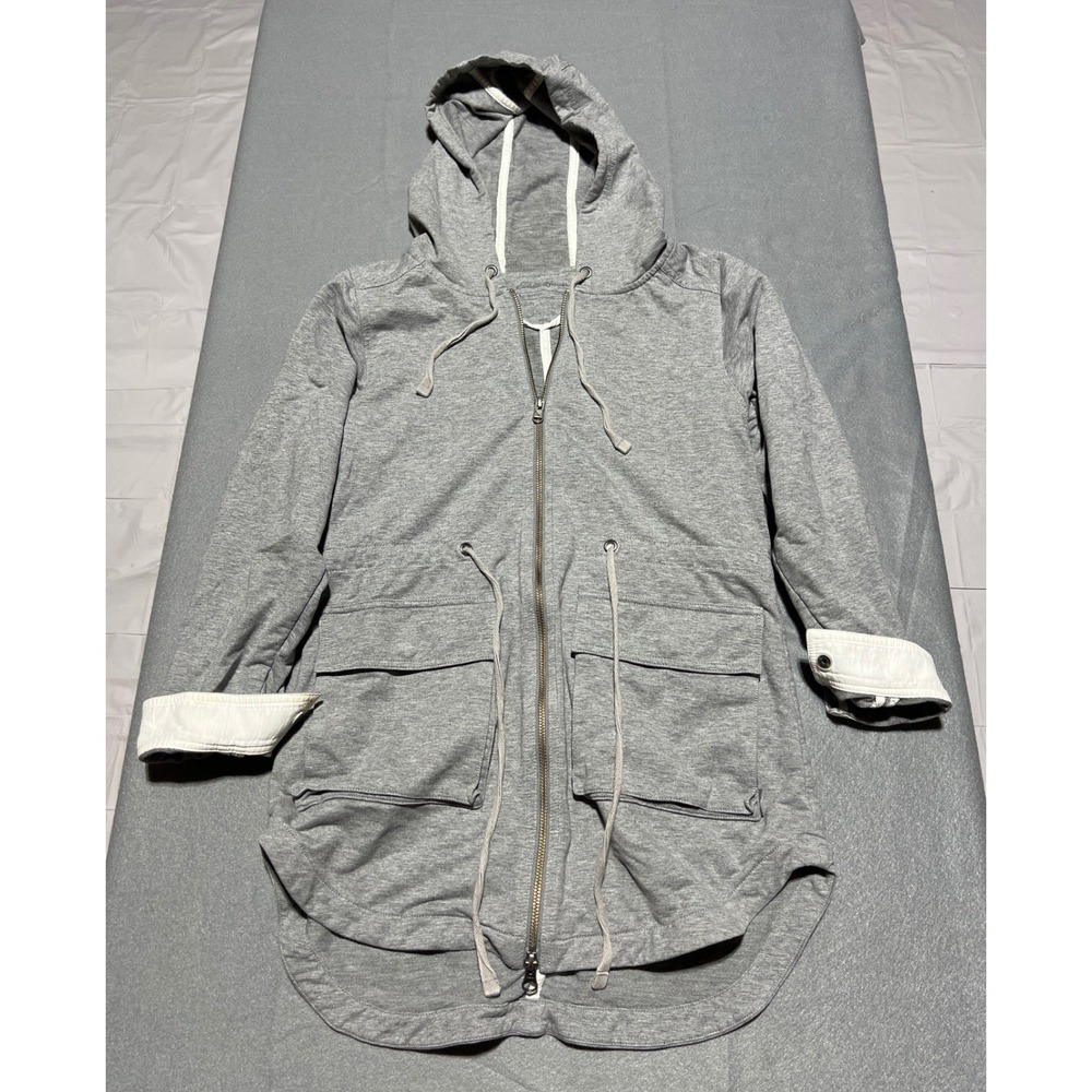 Eddie Bauer Outdoor Gray Longline Zip Up Hoodie Drawstring Waist Size S